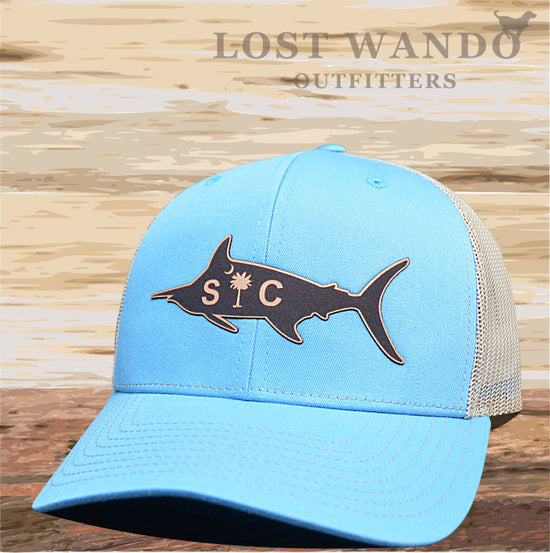 Load image into Gallery viewer, SC Marlin Etched Leather -Columbia Blue - Khaki - Lost Wando Outfitters
