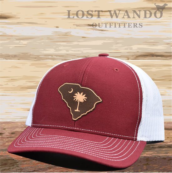 SC Etched Leather Outline Hat -Cardinal-White Lost Wando - Lost Wando Outfitters