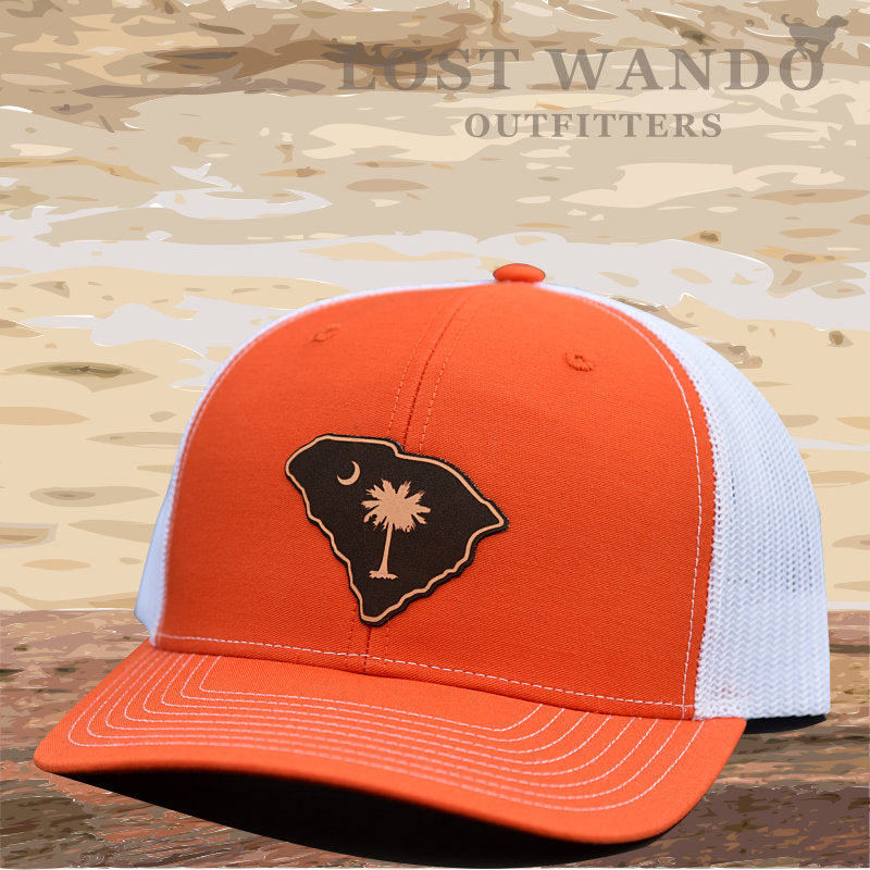 SC Etched Leather Outline Hat -Orange-White Lost Wando - Lost Wando Outfitters