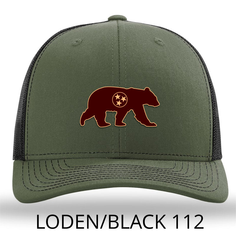 Tennessee Bear Leather Outline Patch Hat Loden -Black Richardson 112 - Lost Wando Outfitters - Lost Wando Outfitters