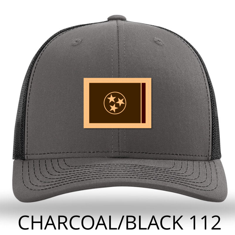 Load image into Gallery viewer, Tennessee Flag Leather Outline Patch Hat Charcoal-Black Richardson 112 - Lost Wando Outfitters - Lost Wando Outfitters
