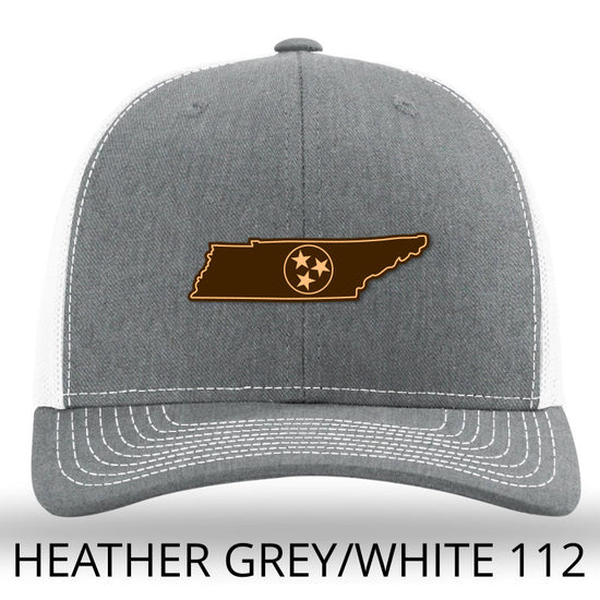 Load image into Gallery viewer, Tennessee Etched Leather Outline Patch Hat -Heather Grey - White Richardson 112 - Lost Wando Outfitters - Lost Wando Outfitters
