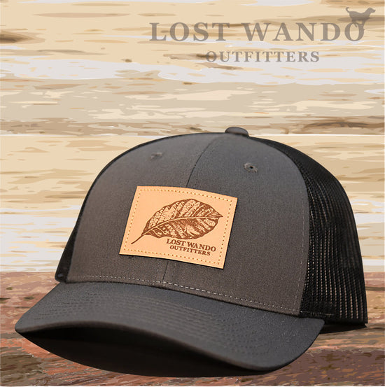 Tobacco Leaf Leather Patch Hat -Charcoal-Black - Lost Wando Outfitters