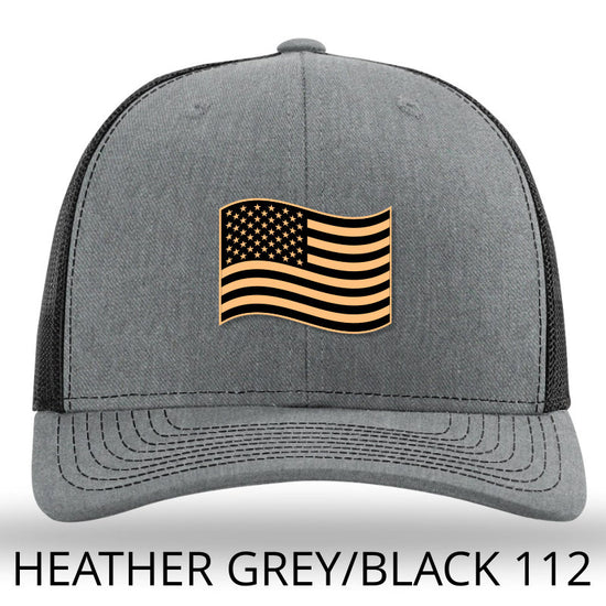 American Flag - Leather patch hat - Heather Grey-Black Lost Wando Outfitters Richardson 112P - Lost Wando Outfitters