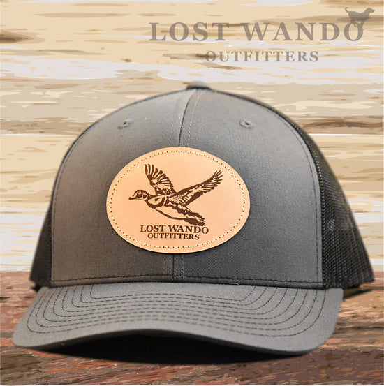 Load image into Gallery viewer, Wood Duck Charcoal-Black Leather Patch Richardson 112 Hat Lost Wando Outfitters - Lost Wando Outfitters
